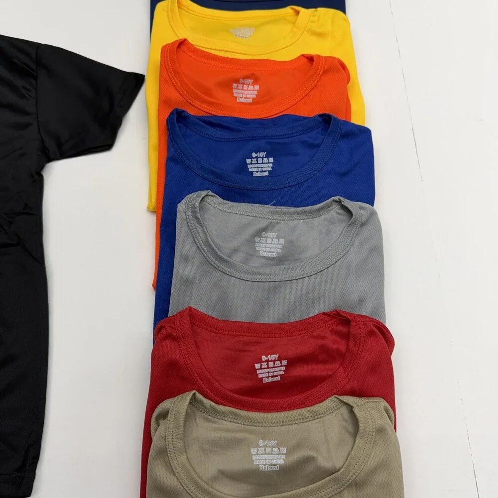 Reloust Shirt Youth 9-10Y Multicolor Short Sleeve Polyester Athletic 8 Pack